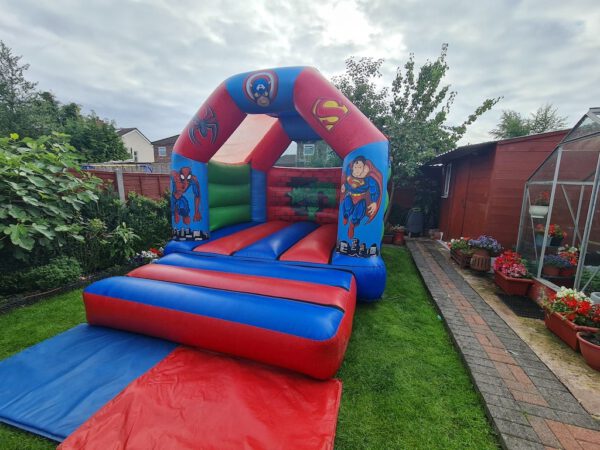 super heroes bouncy castle image 3 min