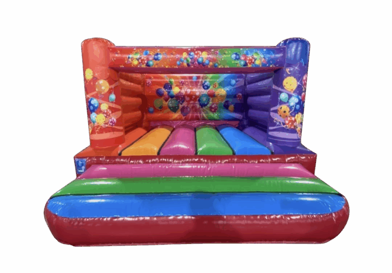 A Colourful low ceiling bouncy castle for hall hire in Manchester
