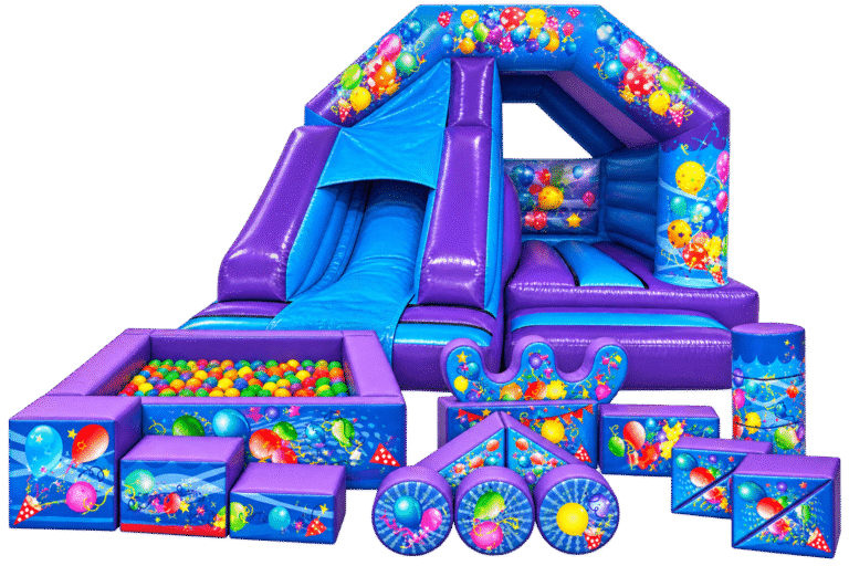 Purple and Blue Combi with Softplay – bouncy castle hire Manchester